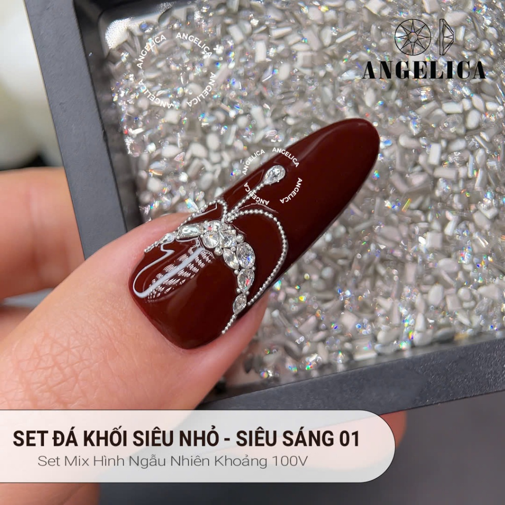Set Đá Khối Chân Bằng Super Mini ( 100 viên ) ANGELICA Siêu Nhỏ Chân Vàng Trang Trí Móng