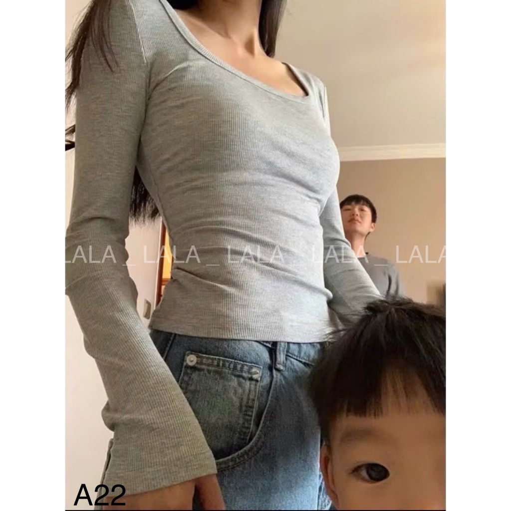 Áo len tăm cổ U dài tay dáng body dễ phối đồ LALA  A22