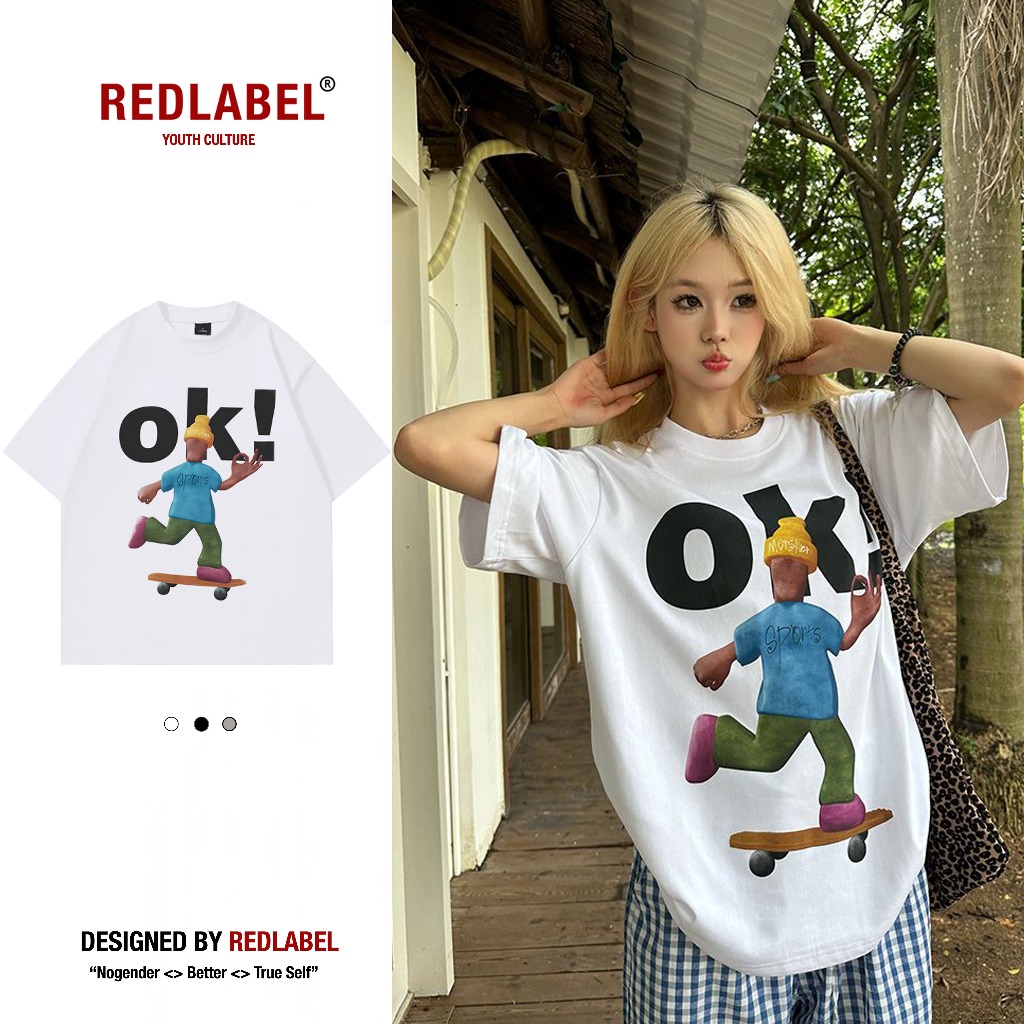 Áo Thun Nam Nữ "OK" Tshirt, Áo phông RedLabel basic form rộng tay lỡ TS8