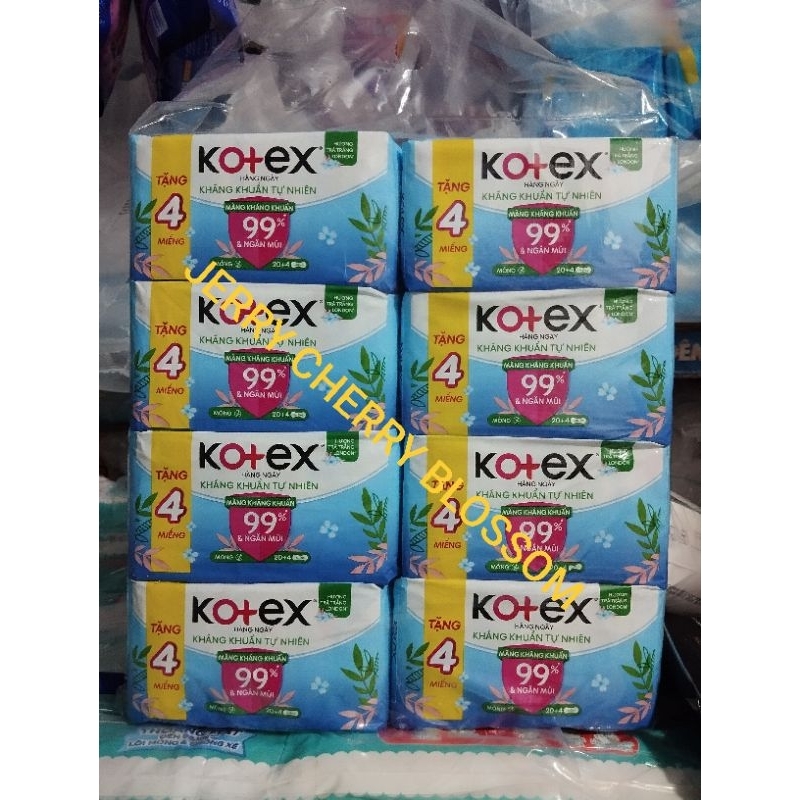 Combo 8 gói băng vệ sinh hàng ngày kháng khuẩn Kotex 20miếng/gói 15.5cm