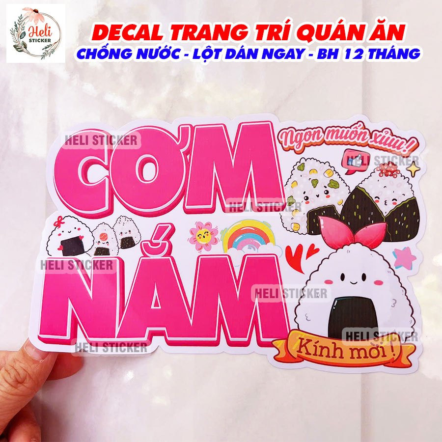 Decal CƠM NẮM Loại Tốt, Chịu Nắng Chống Nước Trang Trí Quán Ăn, Cà Phê ...