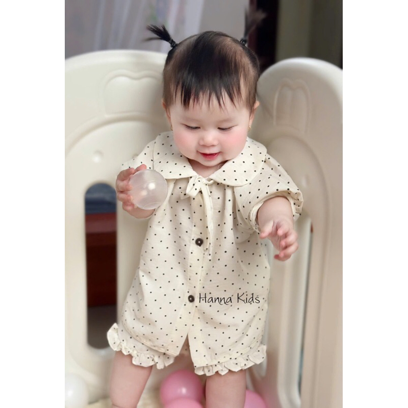 Bộ Cộc Tay Cổ Sen Buộc Nơ Vải Đũi Mềm Mịn Thoáng Mát Cho Bé Nhà Liena'S Closet
