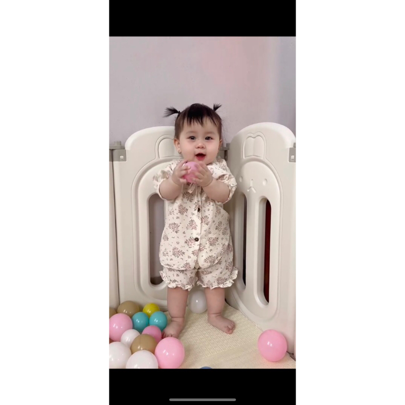 Bộ Cộc Tay Cổ Sen Buộc Nơ Vải Đũi Mềm Mịn Thoáng Mát Cho Bé Nhà Liena'S Closet