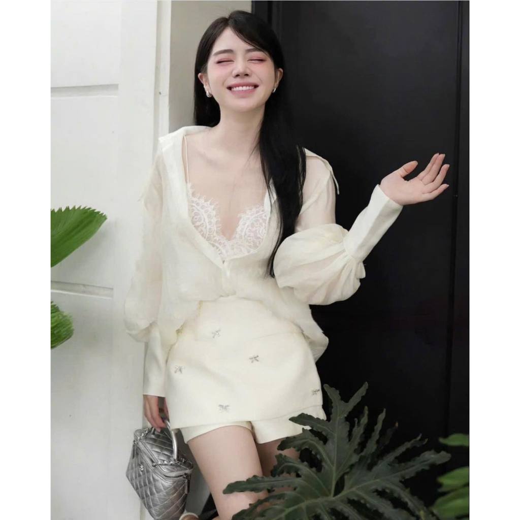🐚⋆❀ SET 3 SẢN PHẨM : SƠ MI VOAN + ÁO 2 DÂY + CHÂN VÁY TAG NƠ ĐÁ SP021394 🔥𝐇𝐨𝐚̉ 𝐓𝐨̂́𝐜🔥 𝐌𝐄𝐎𝐈𝐍𝐃𝐀𝐇𝐎𝐔𝐒𝐄