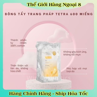 Bông Tẩy Trang Pháp TETRA Cotton 600 Miếng Dùng cho mọi loại da lành tính, mềm mại