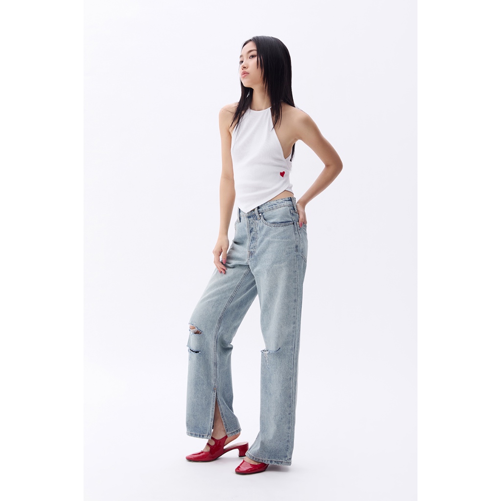 TheBlueTshirt - Áo yếm cột dây ôm dáng thêu trái tim đỏ cho nữ - Modern Yếm Heart Rib Cotton - Women