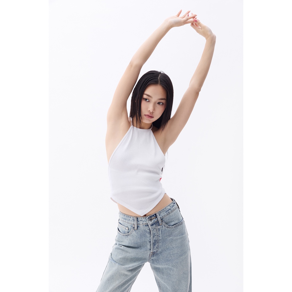 TheBlueTshirt - Áo yếm cột dây ôm dáng thêu trái tim đỏ cho nữ - Modern Yếm Heart Rib Cotton - Women