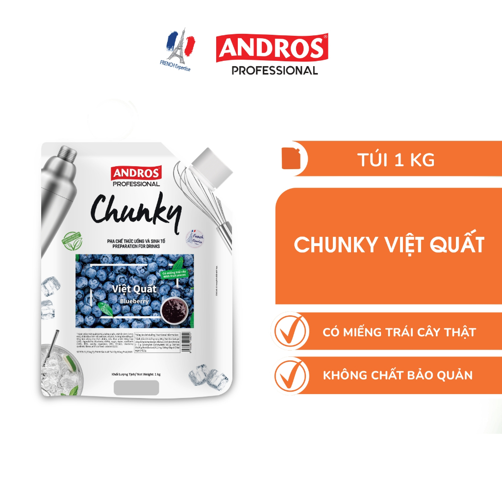 Ảnh Mứt Pha Chế Việt Quất - Có miếng trái cây thật - Nguyên liệu pha chế -  ANDROS CHUNKY - 1kg 2