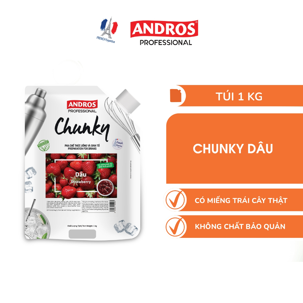 Ảnh Mứt Pha Chế Dâu - Có miếng trái cây thật - Nguyên liệu pha chế - ANDROS CHUNKY - 1kg 2