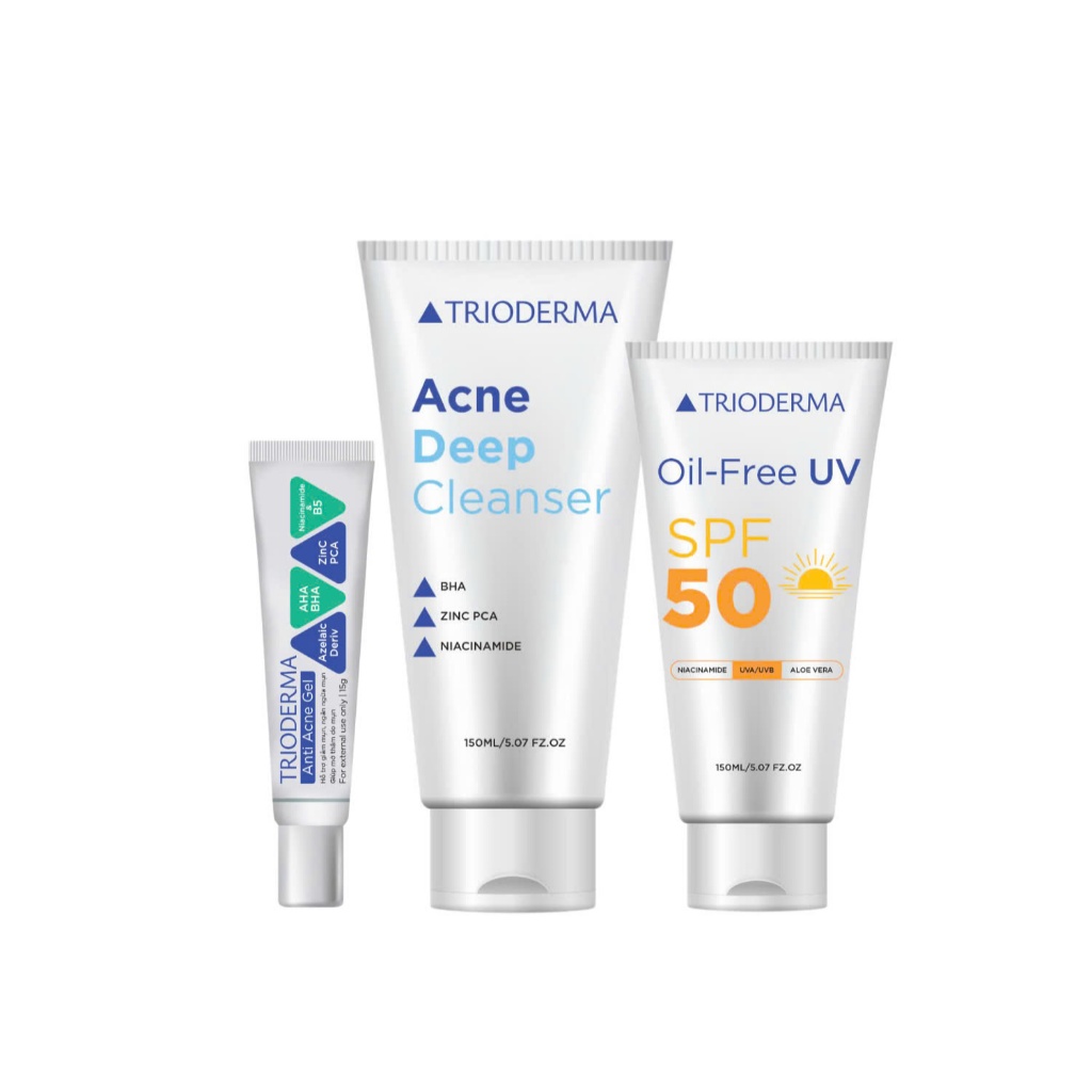 Combo 3 ngừa mụn bảo vệ da Trioderma (Gel mụn 15g + Gel rửa mặt 150g ...