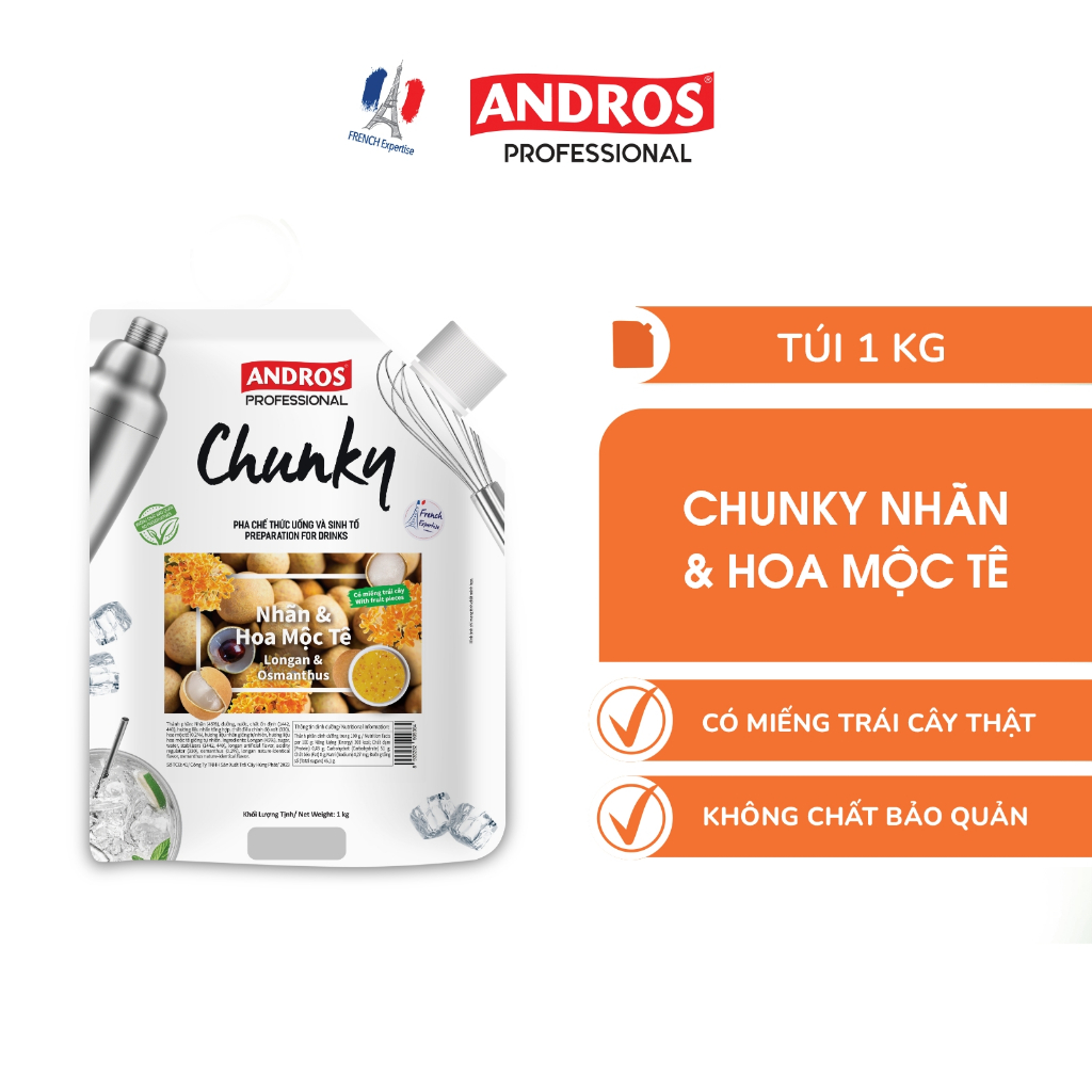 Ảnh Mứt Pha Chế Nhãn & Hoa Mộc Tê - Có miếng trái cây thật - Nguyên liệu pha chế - ANDROS CHUNKY - 1kg 2