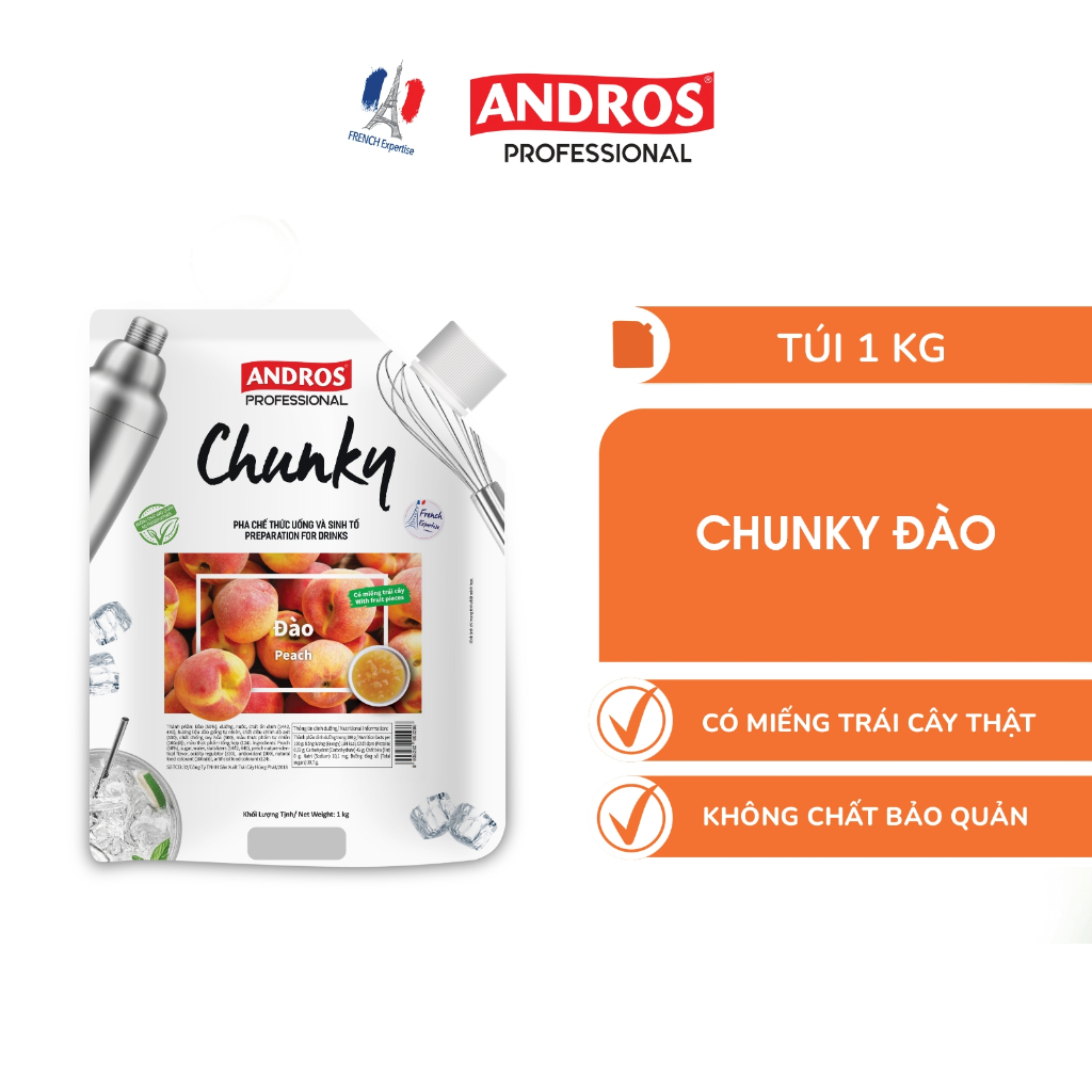 Ảnh Mứt Pha Chế Đào - Có miếng trái cây thật - Nguyên liệu pha chế -  ANDROS CHUNKY - 1kg 2