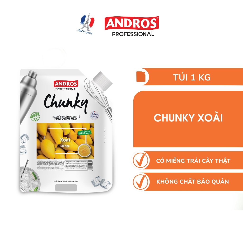 Ảnh Mứt Pha Chế Xoài - Có miếng trái cây thật - Nguyên liệu pha chế - ANDROS CHUNKY - 1kg 2