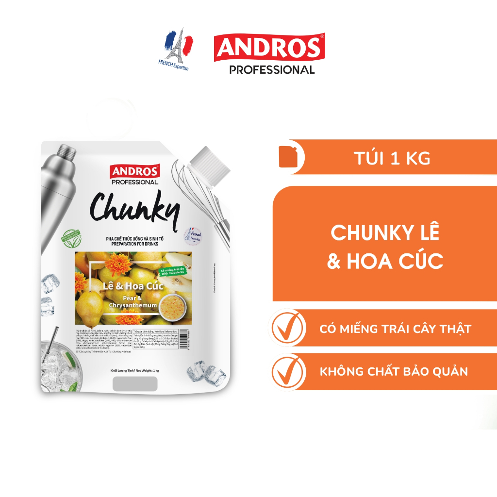Ảnh Mứt Pha Chế Lê & Hoa cúc - Có miếng trái cây thật - Nguyên liệu pha chế - ANDROS CHUNKY - 1kg 2