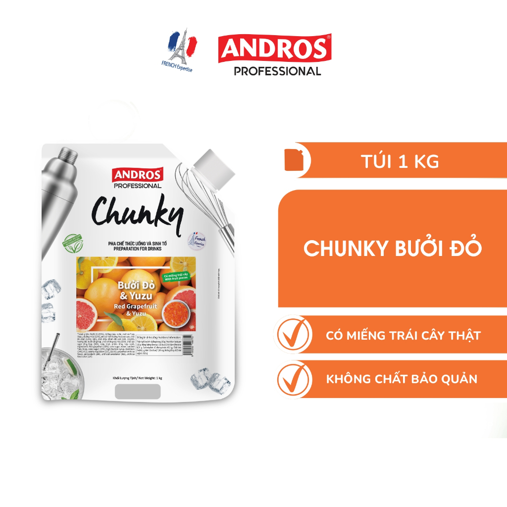Ảnh Mứt Pha Chế Bưởi đỏ & Yuzu - Có miếng trái cây thật - Nguyên liệu pha chế -  ANDROS CHUNKY - 1kg 2