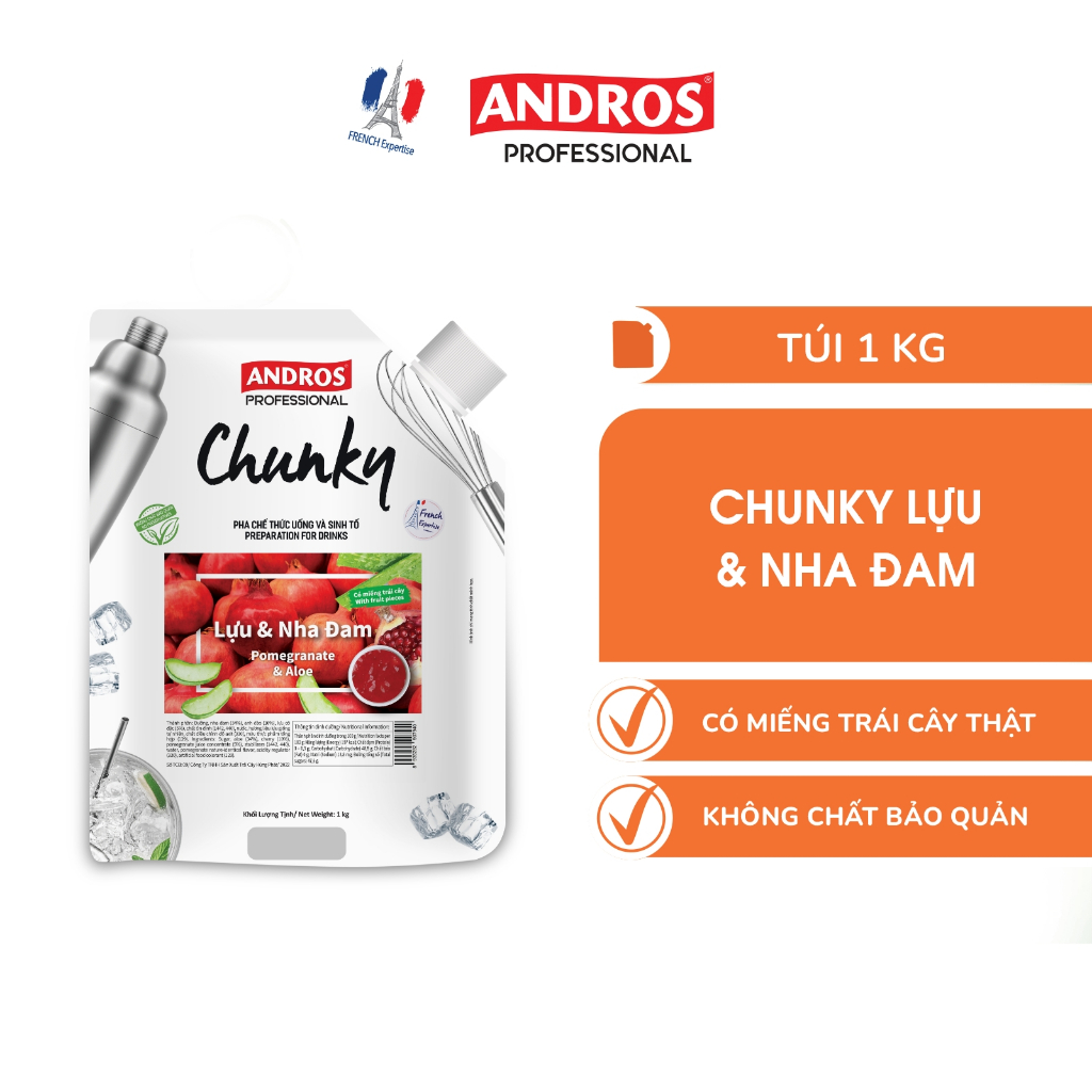 Ảnh Mứt Pha Chế Lựu & Nha Đam - Có Miếng Trái Cây Thật - Nguyên liệu pha chế - ANDROS CHUNKY - 1 KG 2
