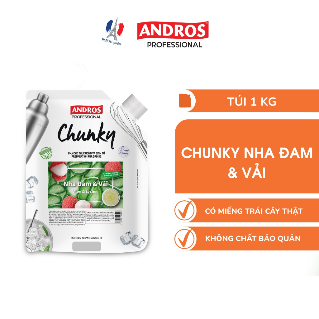 Ảnh Mứt Pha Chế Nha Đam & Vải - Có miếng trái cây thật - Nguyên liệu pha chế - ANDROS CHUNKY - 1kg 2