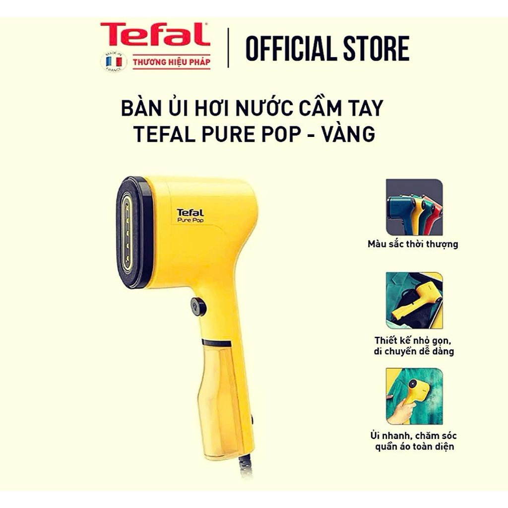 Bàn ủi hơi nước cầm tay Tefal Pure Pop -Công suất 1300W- Đủ màu sắc - Bảo hành chính hãng 24 tháng
