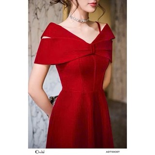 Đầm NHUNG cao cấp 2 dây hình nơ cổ chữ V thiết kế dáng váy dài qua gối đơn giản dễ mặc cho nàng đi tiệc đi chơi