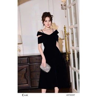Đầm NHUNG cao cấp 2 dây hình nơ cổ chữ V thiết kế dáng váy dài qua gối đơn giản dễ mặc cho nàng đi tiệc đi chơi