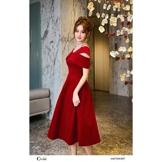 Đầm NHUNG cao cấp 2 dây hình nơ cổ chữ V thiết kế dáng váy dài qua gối đơn giản dễ mặc cho nàng đi tiệc đi chơi