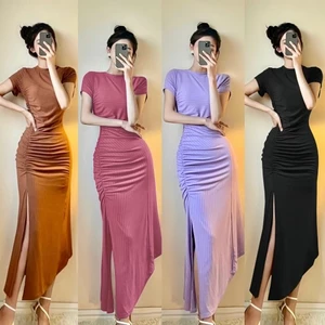 Đầm thun tăm nhún eo xẻ 1 bên hông siêu hách dáng A2566