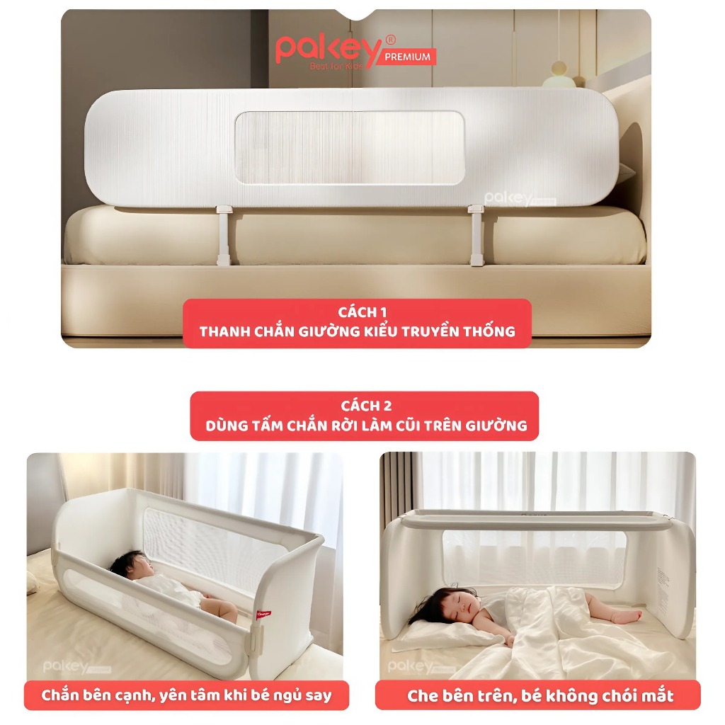 Ảnh Thanh Chắn Giường Đa Năng PAKEY Cao Cấp Có Thể Gập Gọn, Nôi Cũi Trên Giường Tiện Lợi Cho Bé Tặng Kèm Thanh Rời 2