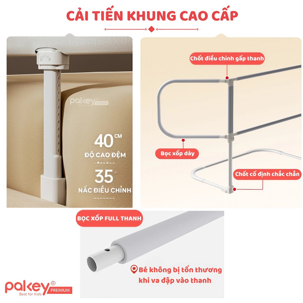 Ảnh Thanh Chắn Giường Đa Năng PAKEY Cao Cấp Có Thể Gập Gọn, Nôi Cũi Trên Giường Tiện Lợi Cho Bé Tặng Kèm Thanh Rời 4