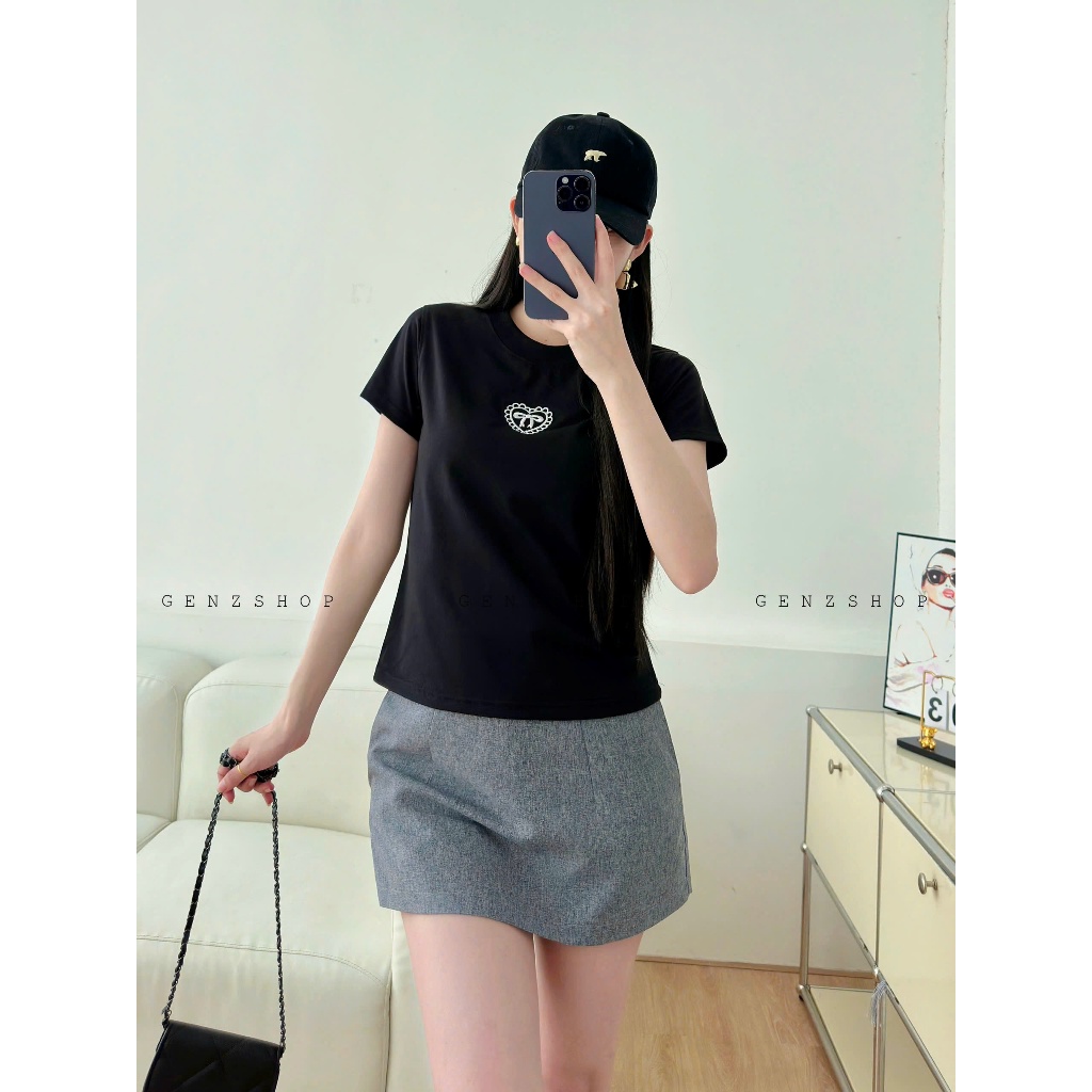 Áo Thun Thêu Trái Tim Nhỏ Xinh Form Babytee Vừa Dễ Phối Đồ Genz BBT25