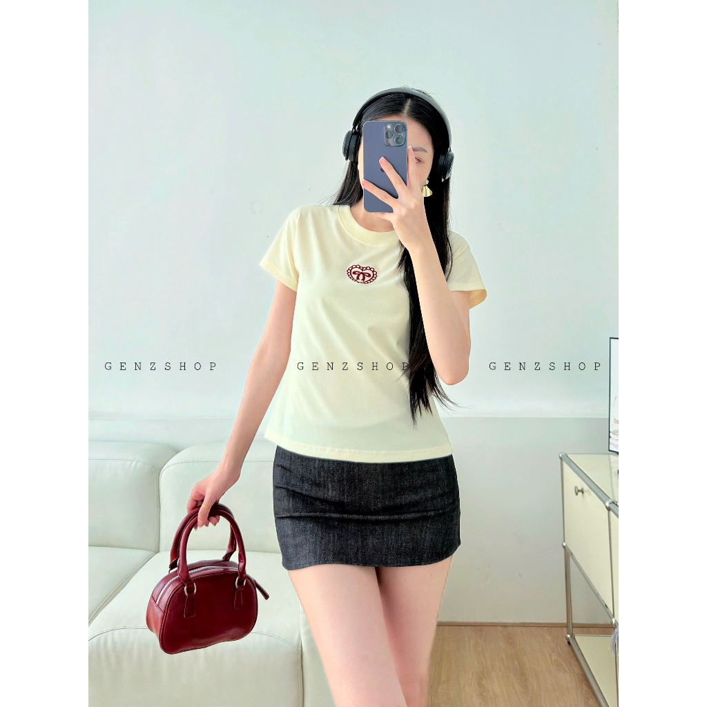 Áo Thun Thêu Trái Tim Nhỏ Xinh Form Babytee Vừa Dễ Phối Đồ Genz BBT25