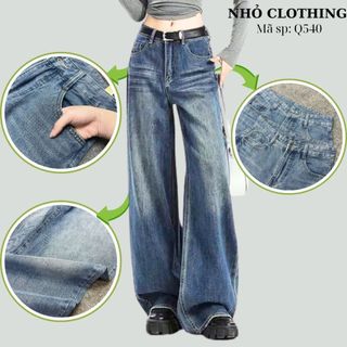 Quần jean nữ bigsize ống rộng dáng suông cạp cao tôn dáng che khuyết điểm cho chuppy- Q540
