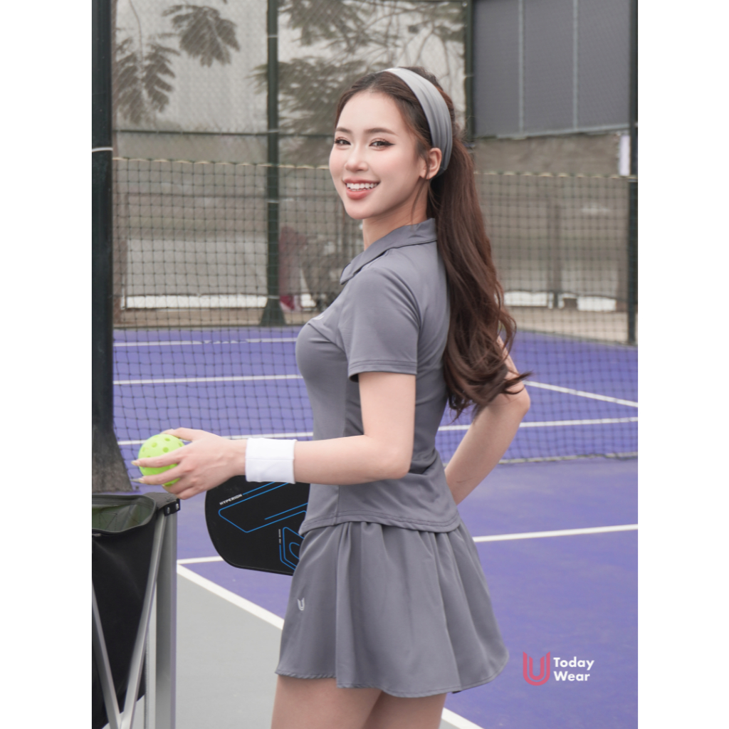 Ảnh Set bộ đồ thể thao nữ pickcleball tennis áo Lia Top chân váy Lina Skirt xám Today U Wear thoáng mát có quần bảo hộ 3