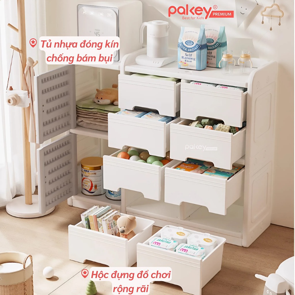 Ảnh Kệ Đựng Đồ Đa Năng PAKEY Phong Cách Hàn Quốc Nhiều Ngăn, Tủ Để Đồ Sơ Sinh Dung Tích Lưu Trữ Lớn (Có Tấm Hậu) 2