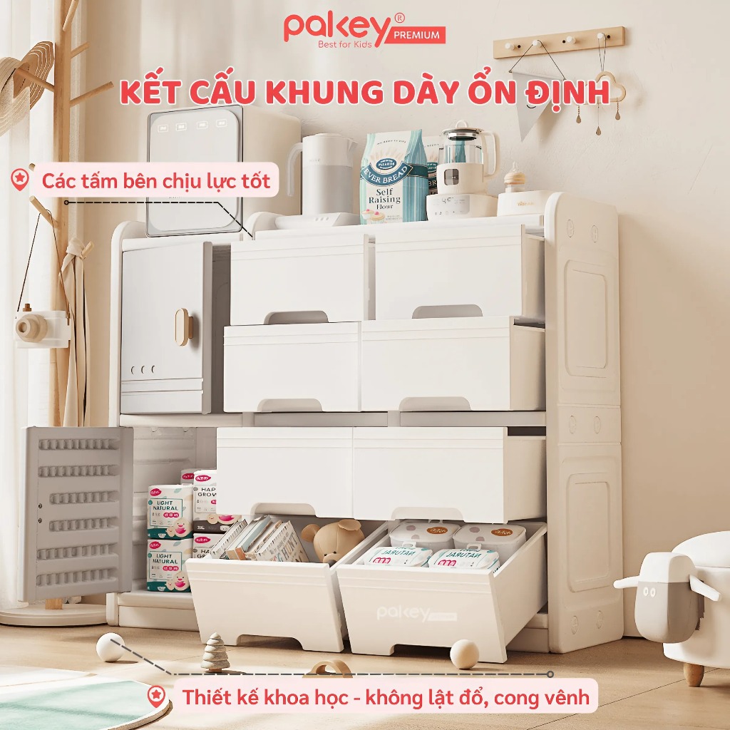 Ảnh Kệ Đựng Đồ Đa Năng PAKEY Phong Cách Hàn Quốc Nhiều Ngăn, Tủ Để Đồ Sơ Sinh Dung Tích Lưu Trữ Lớn (Có Tấm Hậu) 4