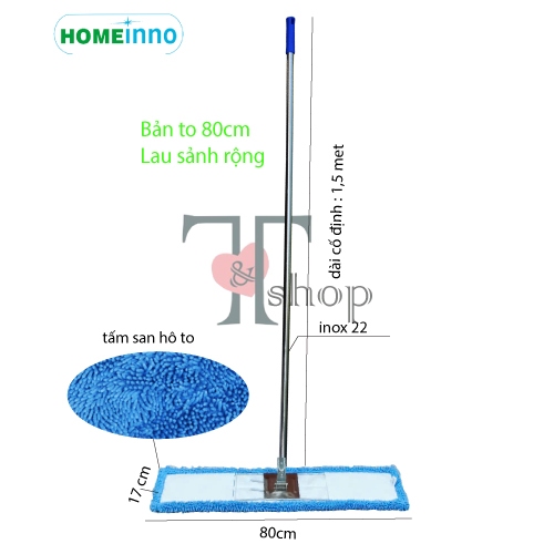 Cây Lau Nhà Công Nghiệp CÁN THẲNG Inox Bẹ San Hô 80cm Homeinno Dài 150cm