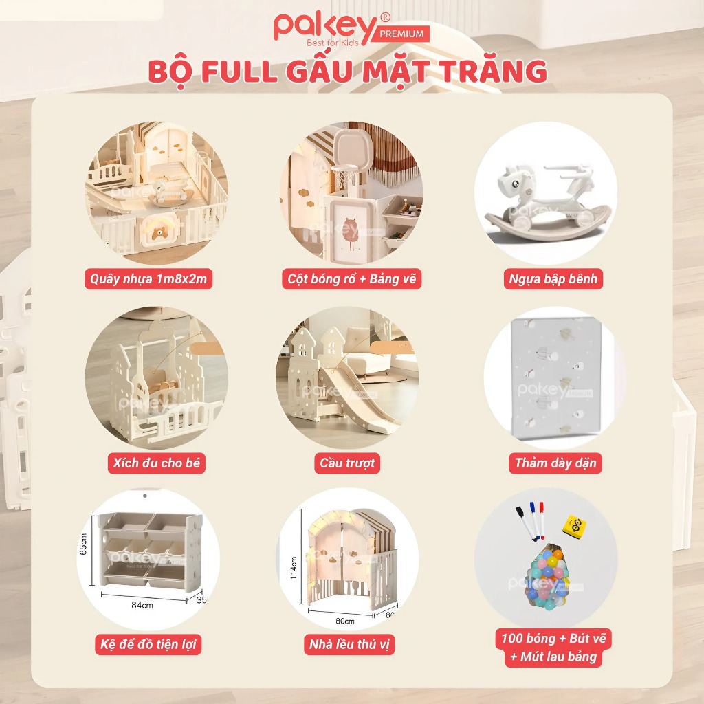 Ảnh Quây Cũi Nhựa Full PAKEY Gấu Mặt Trăng Tích Hợp Nhiều Trò Chơi Cho Bé, Chiều Cao Vượt Trội 65cm - Bảo Hành Trọn Đời 2