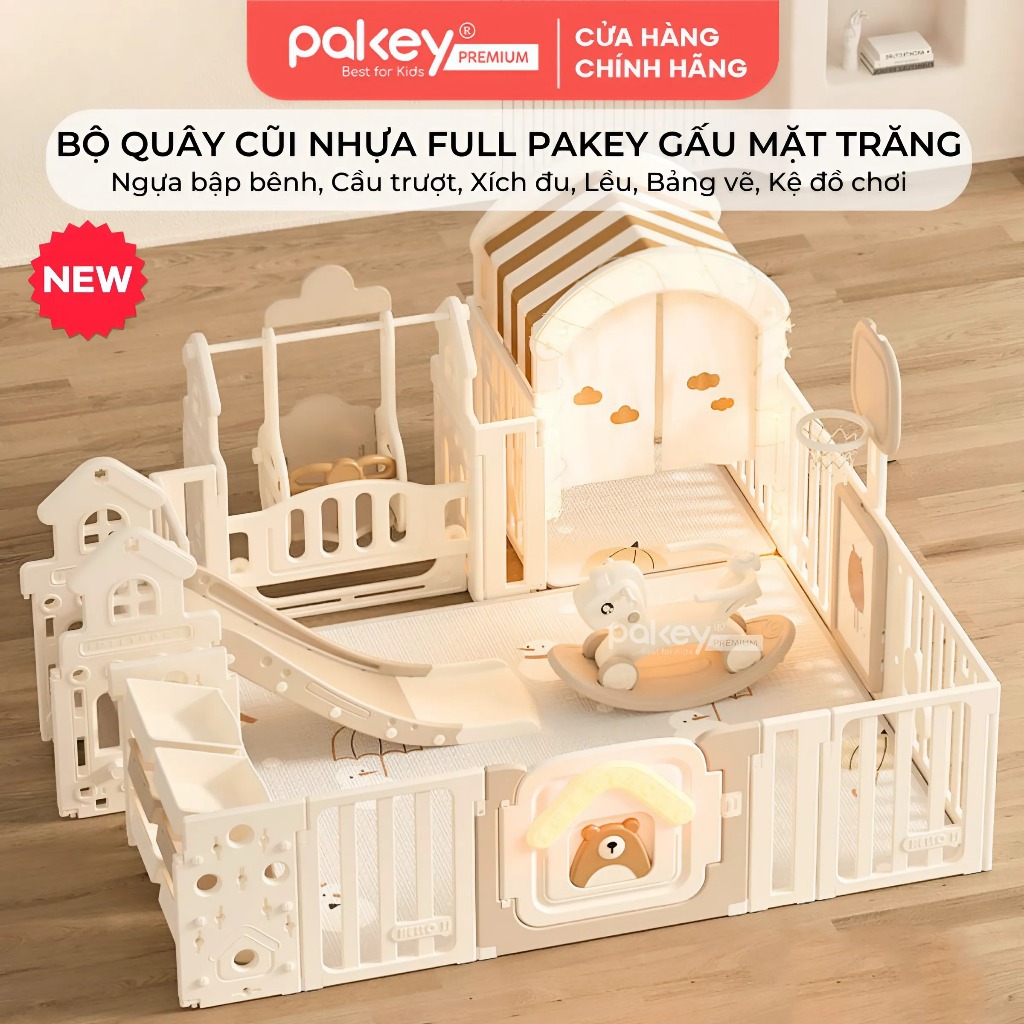 Ảnh Quây Cũi Nhựa Full PAKEY Gấu Mặt Trăng Tích Hợp Nhiều Trò Chơi Cho Bé, Chiều Cao Vượt Trội 65cm - Bảo Hành Trọn Đời 1