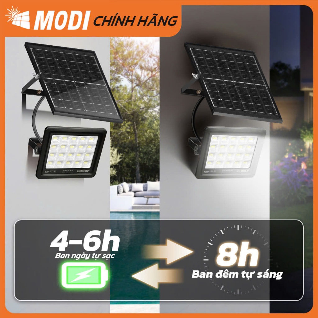 Ảnh Đèn Năng Lượng Mặt Trời MODI SOLAR 100W 200W 300W, Chống Nước IP65, Điều Khiển Từ Xa, Chế Độ Tự Động 2