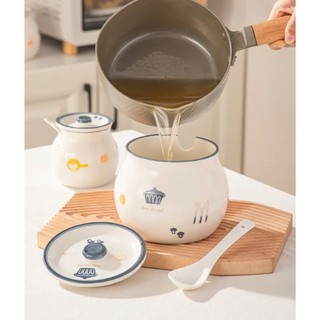 HŨ SỨ ĐỰNG MỠ  (LIỄN) GỐM SỨ CAO CẤP 1400ML, ĐỰNG MỠ, GIA VỊ... CÓ THÌA ,CHỊU NHIỆT CAO, DỄ DÀNG VỆ SINH