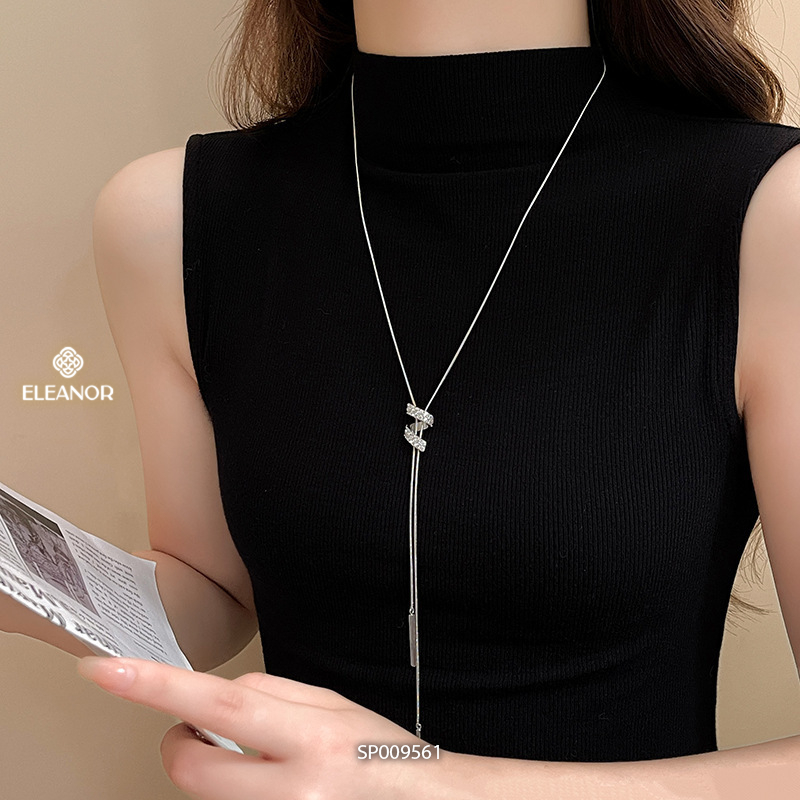 Dây chuyền nữ titan Eleanor Accessories dây rút viền xoắn đính đá phụ kiện trang sức vòng cổ 9561