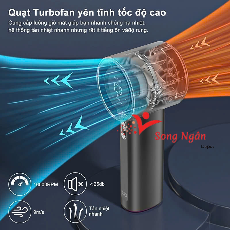 Quạt Turbo Jet 4000 mAh có thể sạc cầm tay di động gió mạnh tốc độ cao 100 vòng/phút quạt cầm tay