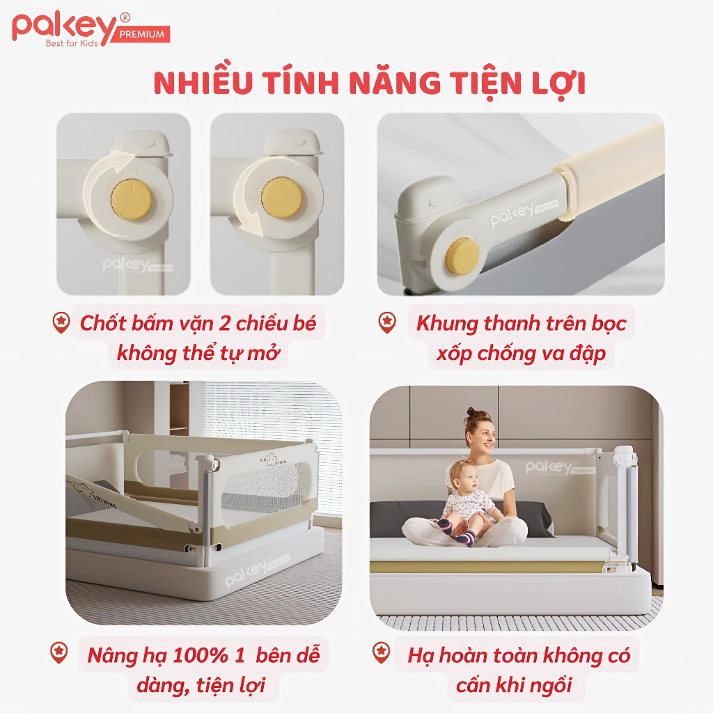 Ảnh Thanh Chắn Giường Gấp Gọn PAKEY NK01 Thiết Kế Nâng Cấp Không Cần Lắp Đặt Chắc Chắn Cho Bé, Chặn Giường Nâng Hạ 1 Bên 2