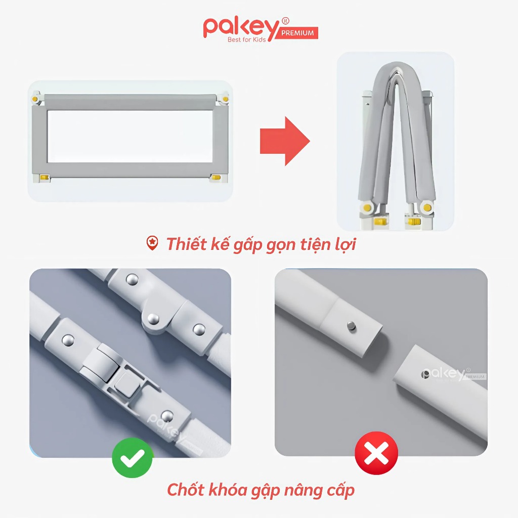 Ảnh Thanh Chắn Giường Gấp Gọn PAKEY NK01 Thiết Kế Nâng Cấp Không Cần Lắp Đặt Chắc Chắn Cho Bé, Chặn Giường Nâng Hạ 1 Bên 4