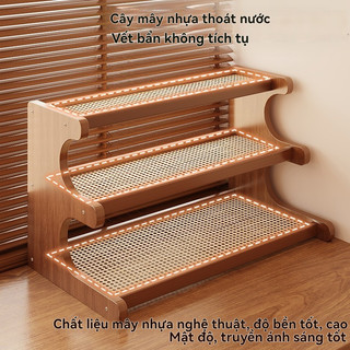 Giá để đồ để bàn bằng mây nhiều lớp, giá sách, giá để đồ bằng gỗ đơn giản, giá để đồ để bàn