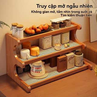 Giá để đồ để bàn bằng mây nhiều lớp, giá sách, giá để đồ bằng gỗ đơn giản, giá để đồ để bàn