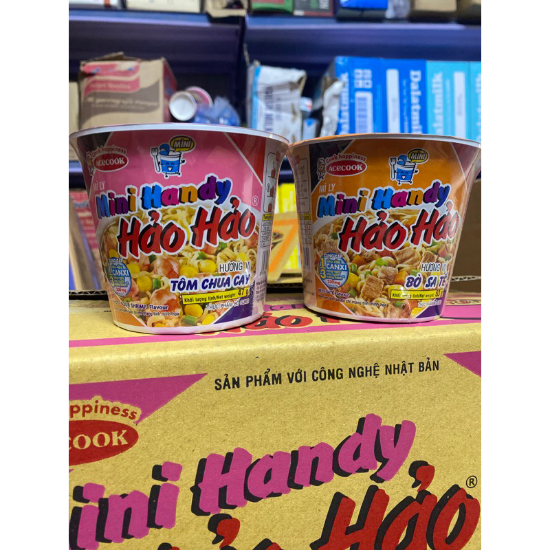 Mì Ly Mini Handy Hảo Hảo Tôm Chua Cay/Bò Sate Ly 47g | Shopee Việt Nam