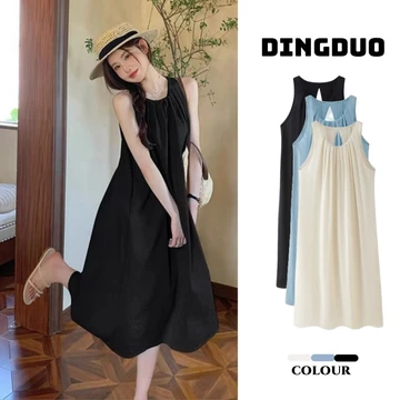 Váy 2 dây váy yếm trễ vai đi biển Đầm hai dây dài bigsize nữ Váy liền váy dài rộng kiểu Pháp mẫu mới mùa hè cho nữ