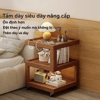 Bàn cà phê gỗ nguyên khối Tủ đầu giường có bánh xe Giá lưu trữ tối giản Bàn vuông nhỏ bằng kính
