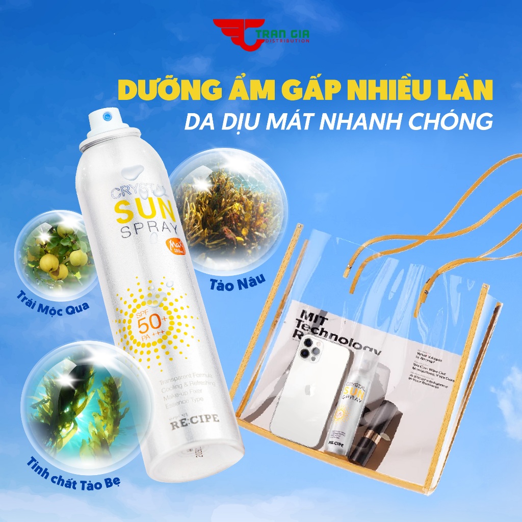 Ảnh Xịt Chống Nắng Crystal Sun RECIPE Spray Hàn Quốc SPF50+ PA+++ 80ml/ 180ml Chống Nắng Cho Mặt & Body 2