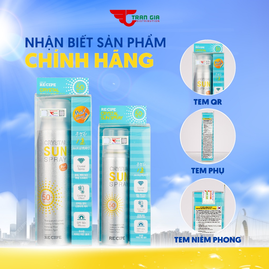 Ảnh Xịt Chống Nắng Crystal Sun RECIPE Spray Hàn Quốc SPF50+ PA+++ 80ml/ 180ml Chống Nắng Cho Mặt & Body 4